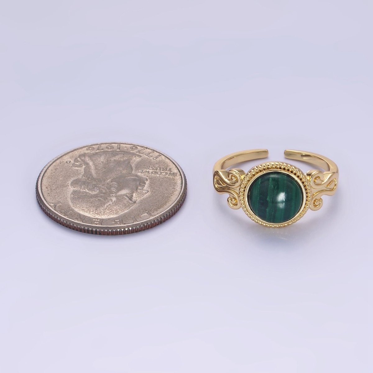 14K Gold Filled Malachite Croissant Bezel Artisan Ring | O1342