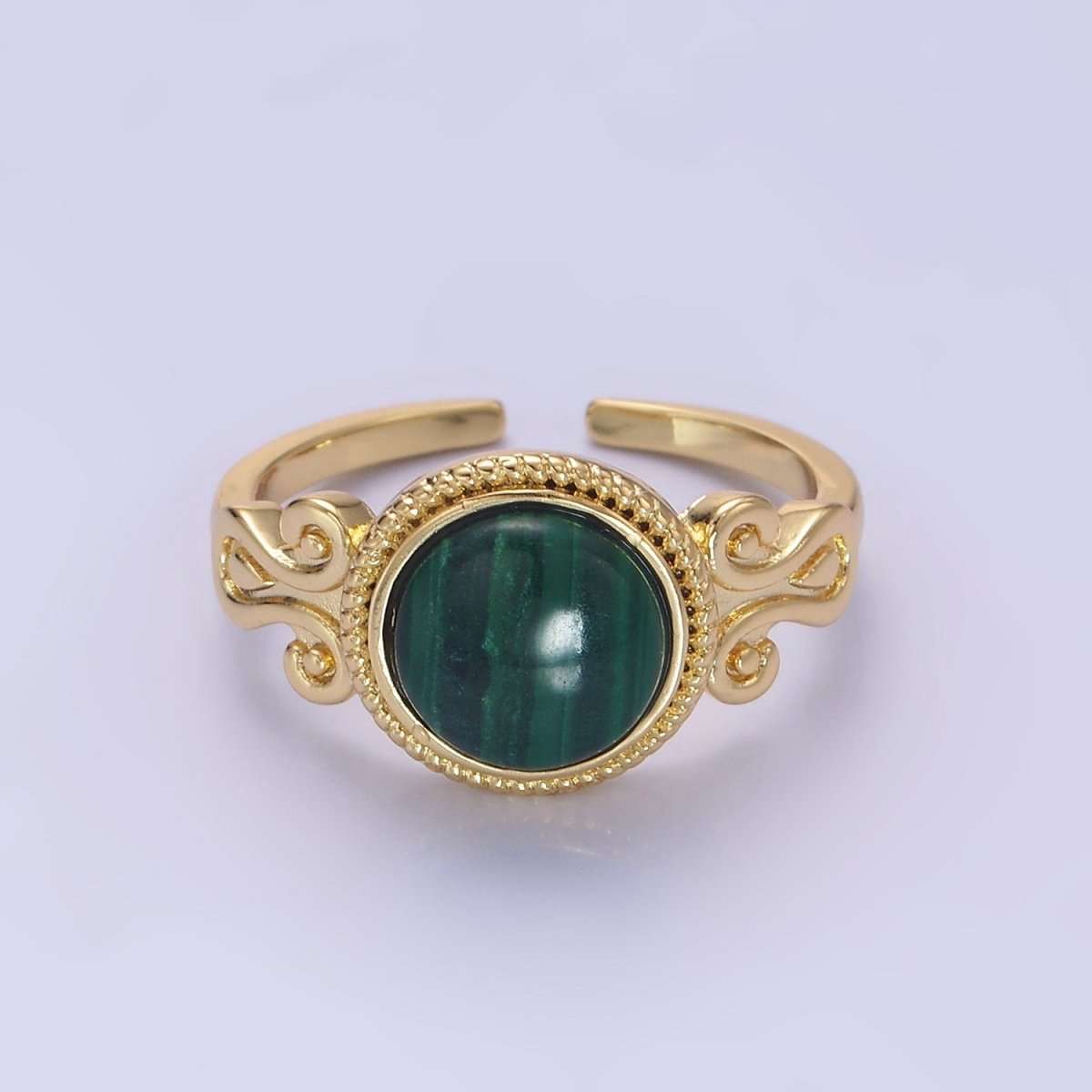 14K Gold Filled Malachite Croissant Bezel Artisan Ring | O1342