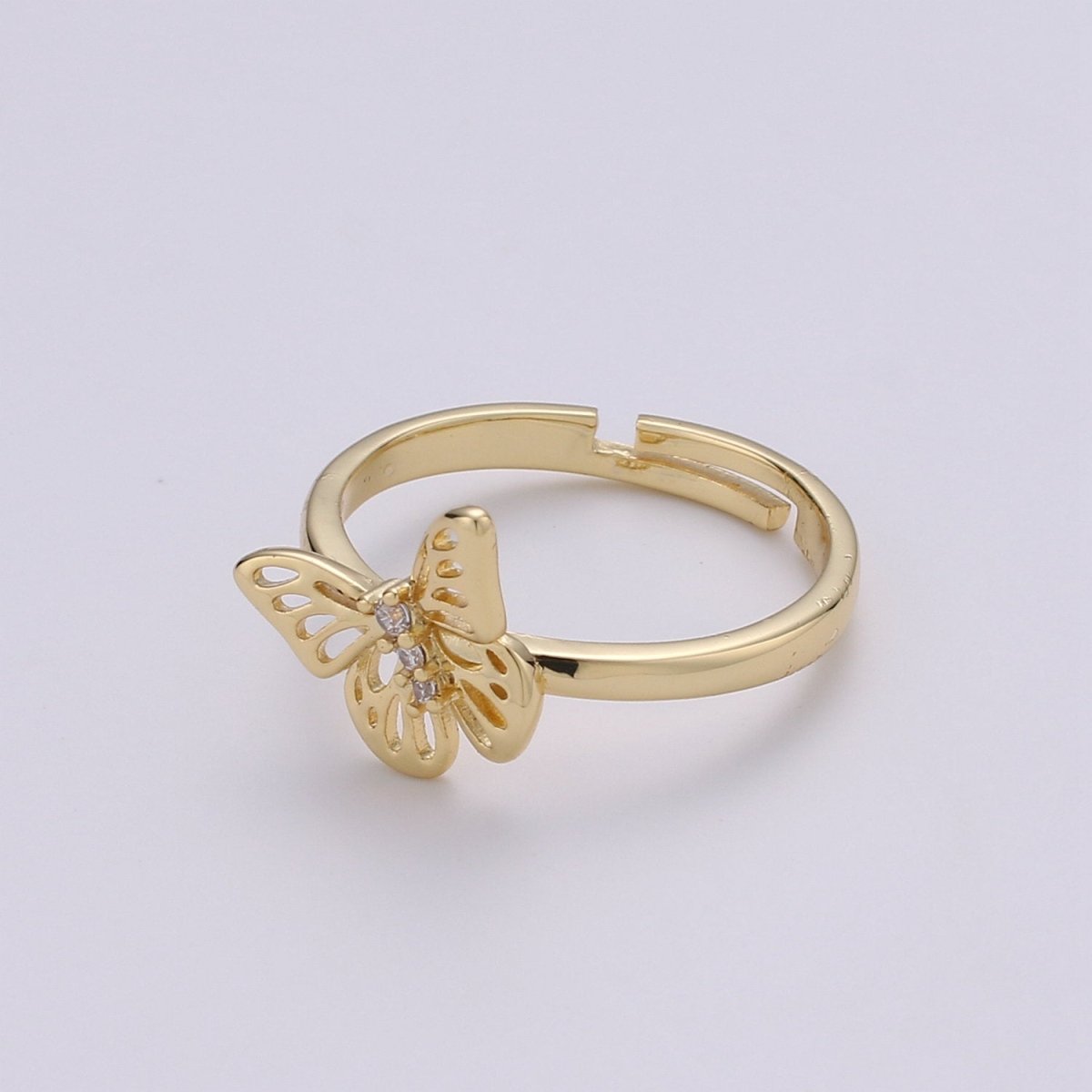 14K Gold Filled Micro Paved CZ Open Butterfly Adjustable Ring | R048