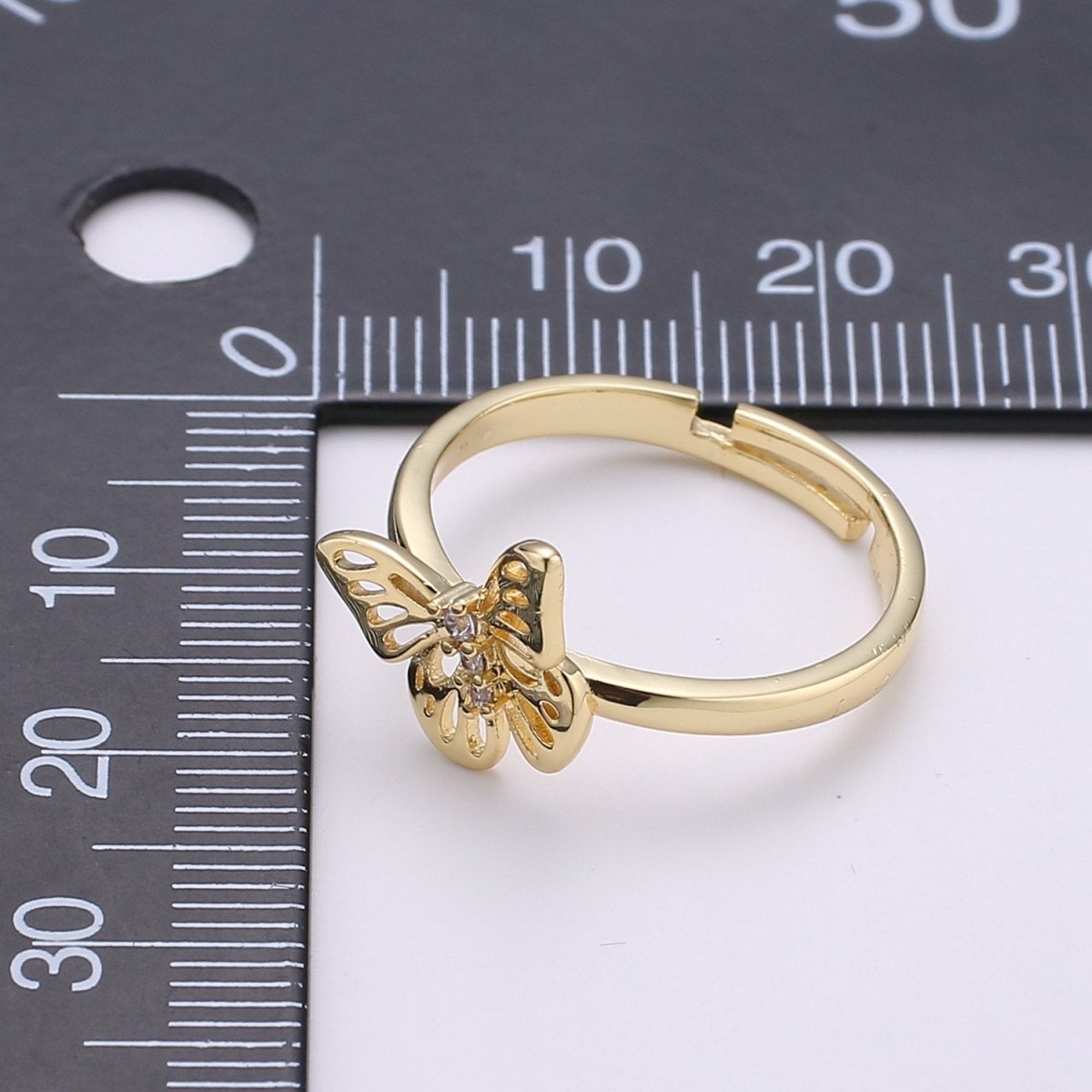 14K Gold Filled Micro Paved CZ Open Butterfly Adjustable Ring | R048