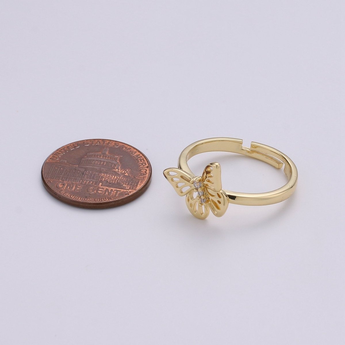 14K Gold Filled Micro Paved CZ Open Butterfly Adjustable Ring | R048