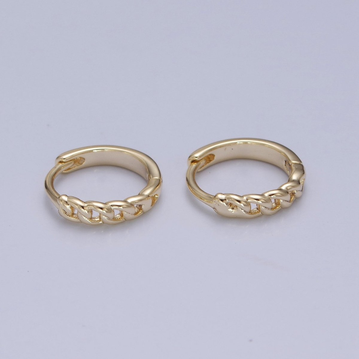 14K Gold Filled Mini Braided Figaro Curb Chain Link Huggie Hoop Earrings P-375