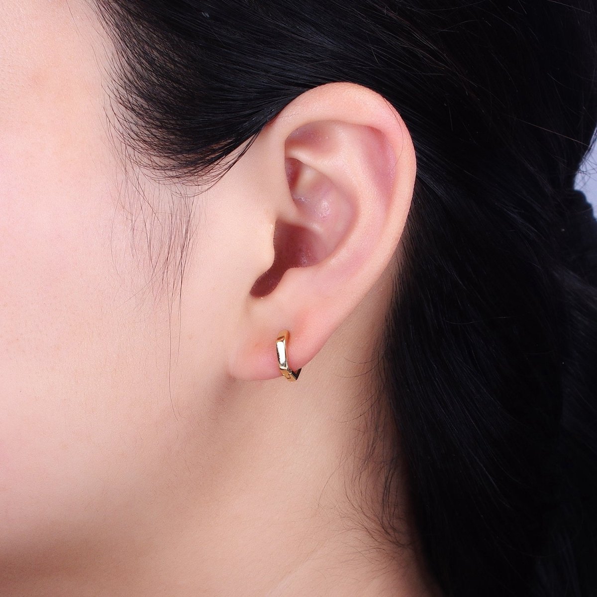 14K Gold Filled Mini Hexagonal 10mm Cartilage Earring Huggie  | AB1527