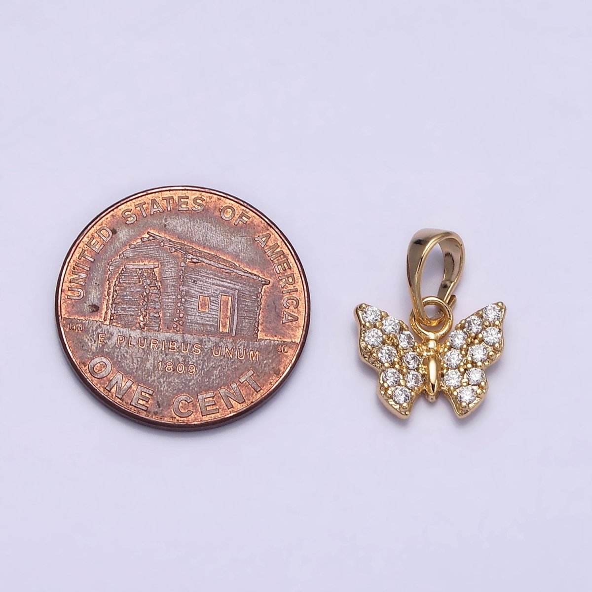 14K Gold Filled Mini Micro Paved CZ Butterfly Mariposa Pendant | AA523