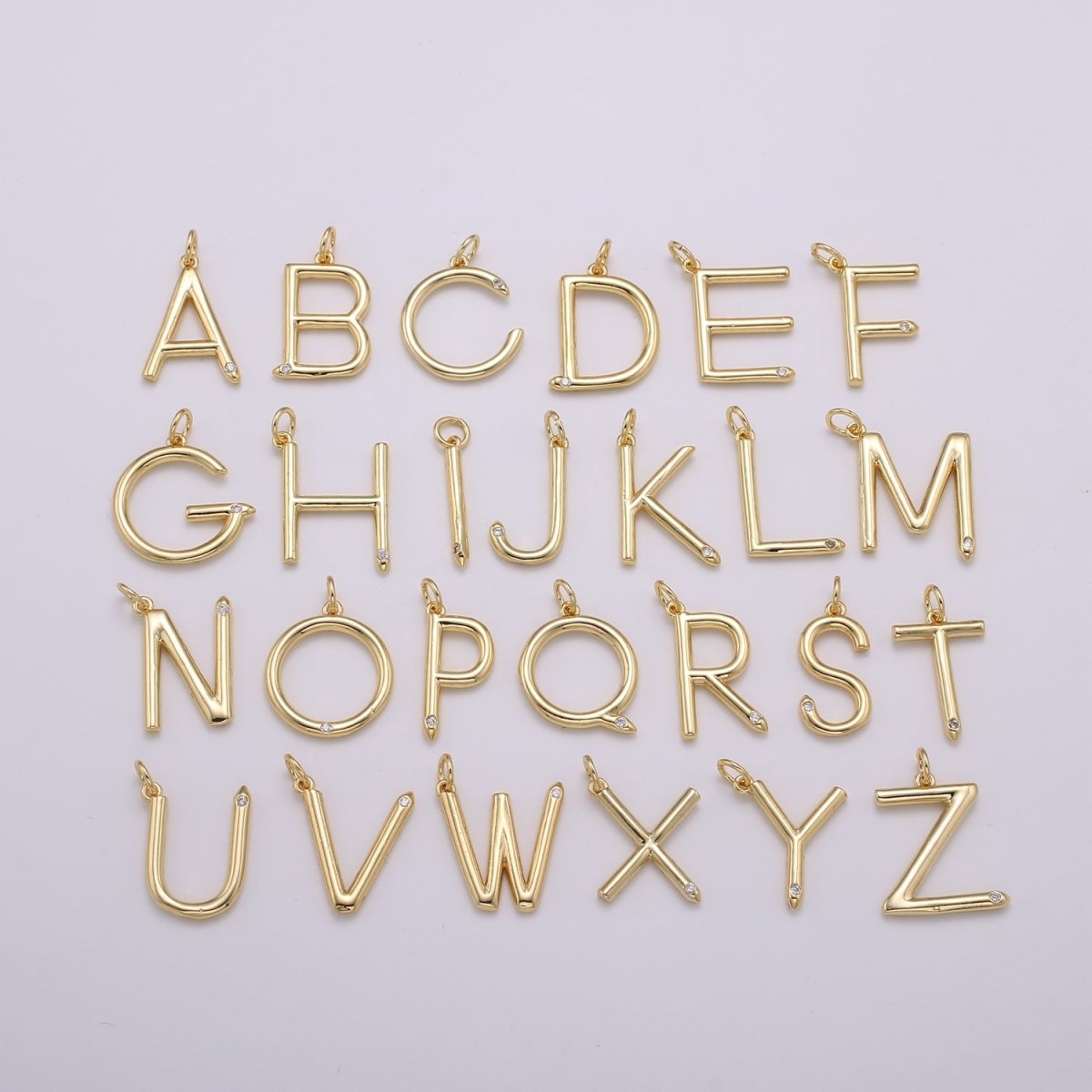 14K Gold Filled Minimalist Initial Clear CZ Personalized Letter Charm | A-171 to A-183