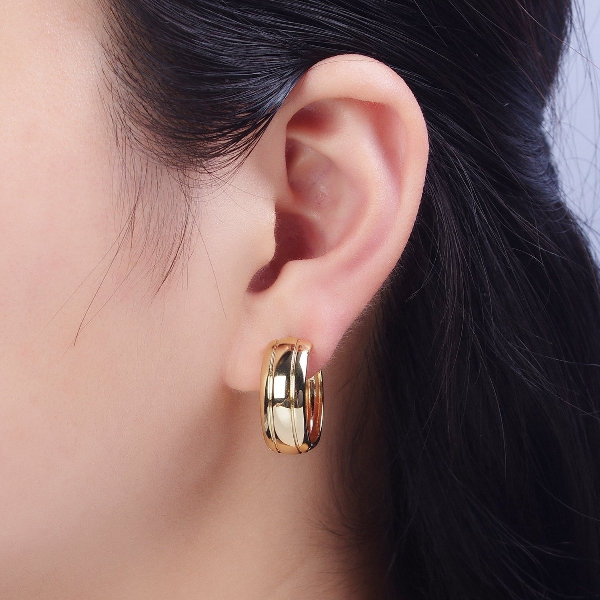 14K Gold Filled Minimalist Plain Gold Small Bold Thick Hoop Huggie Earring, Perfect for Everyday Wear or Gift | AD-562