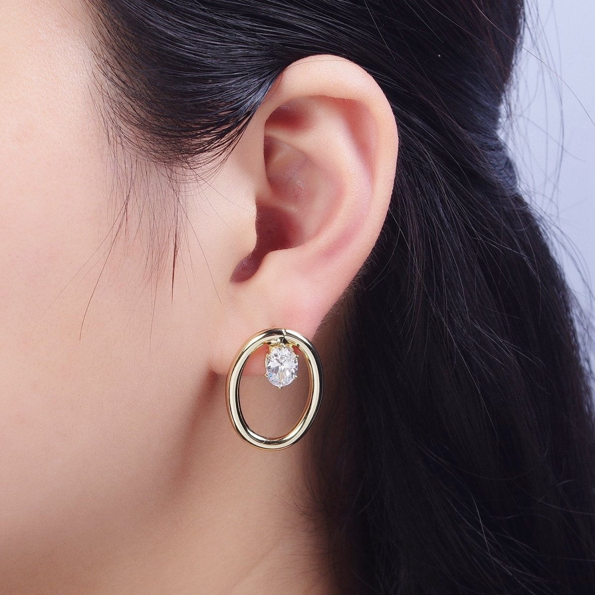 14K Gold Filled Minimalist Stud Earring Light Gold Round Circle with Dainty Cubic Zirconia Crystal, Perfect for Everyday Wear or Gift | AD-566