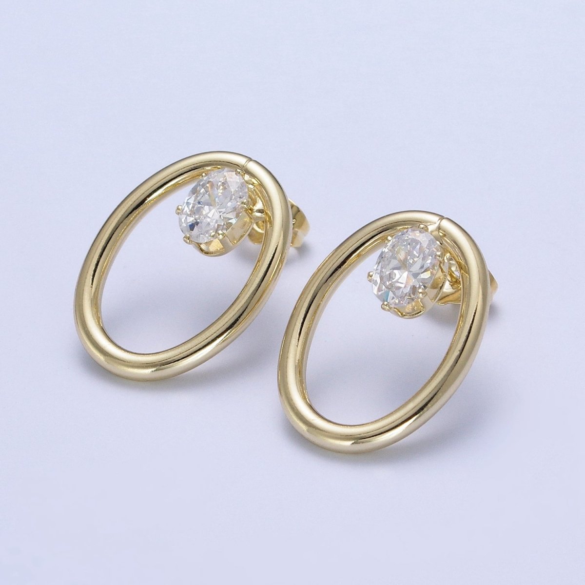 14K Gold Filled Minimalist Stud Earring Light Gold Round Circle with Dainty Cubic Zirconia Crystal, Perfect for Everyday Wear or Gift | AD-566