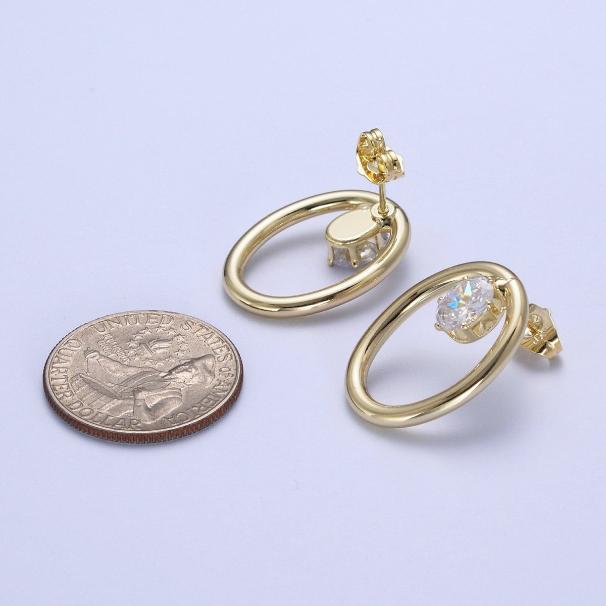 14K Gold Filled Minimalist Stud Earring Light Gold Round Circle with Dainty Cubic Zirconia Crystal, Perfect for Everyday Wear or Gift | AD-566