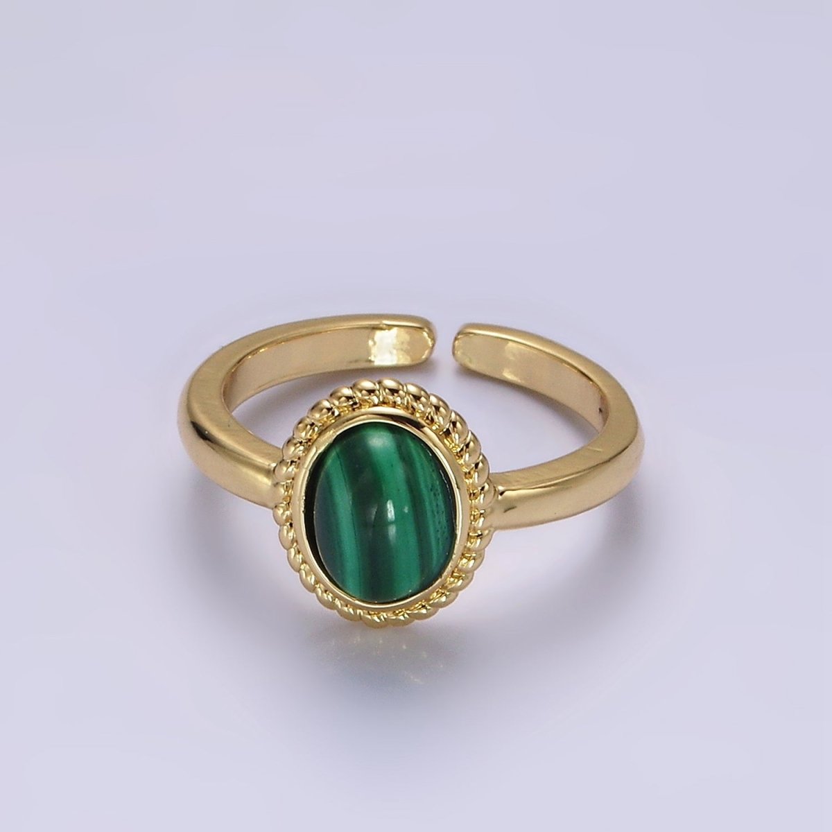 14K Gold Filled Natural Gemstone Cabochon Braided Oval Ring | O1074 - O1078