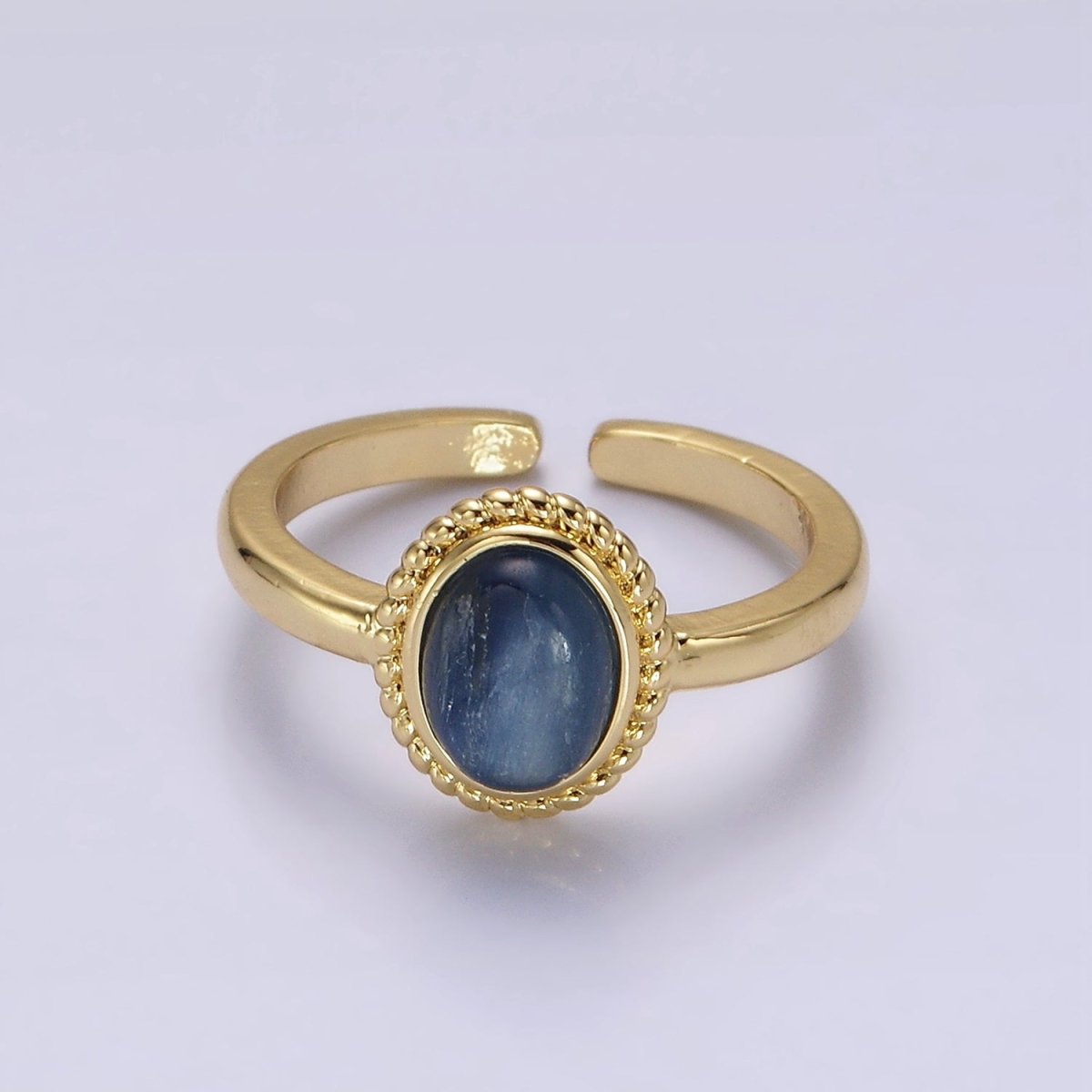 14K Gold Filled Natural Gemstone Cabochon Braided Oval Ring | O1074 - O1078