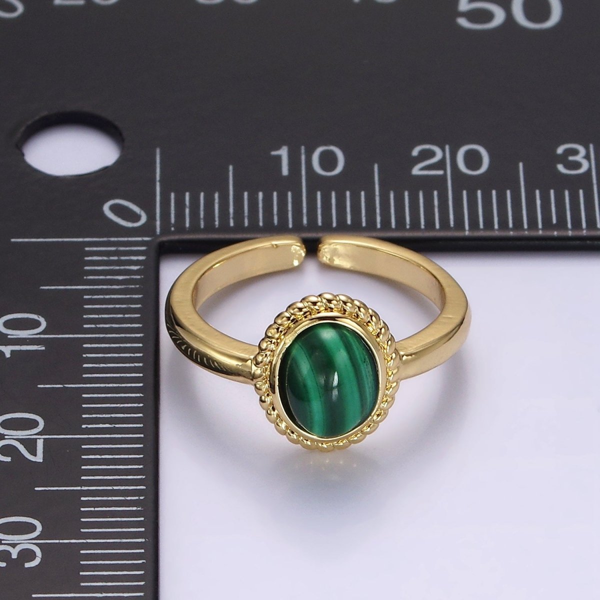 14K Gold Filled Natural Gemstone Cabochon Braided Oval Ring | O1074 - O1078