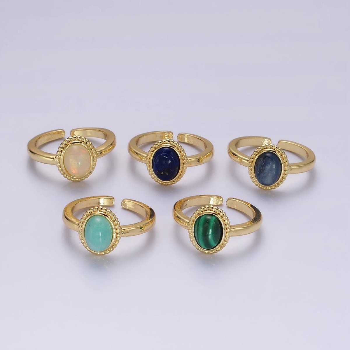 14K Gold Filled Natural Gemstone Cabochon Braided Oval Ring | O1074 - O1078