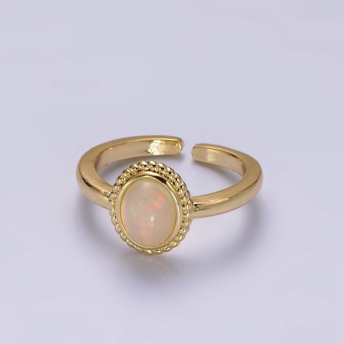 14K Gold Filled Natural Gemstone Cabochon Braided Oval Ring | O1074 - O1078
