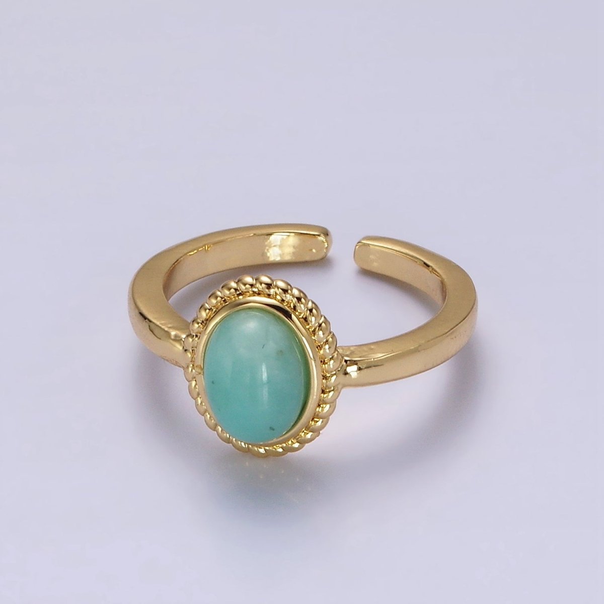 14K Gold Filled Natural Gemstone Cabochon Braided Oval Ring | O1074 - O1078