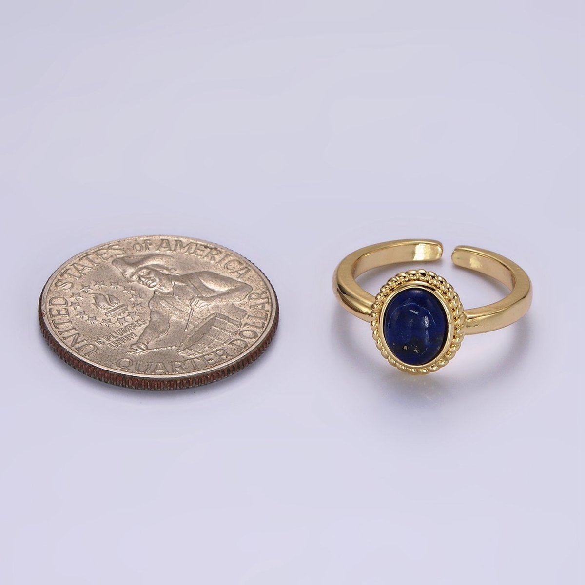 14K Gold Filled Natural Gemstone Cabochon Braided Oval Ring | O1074 - O1078