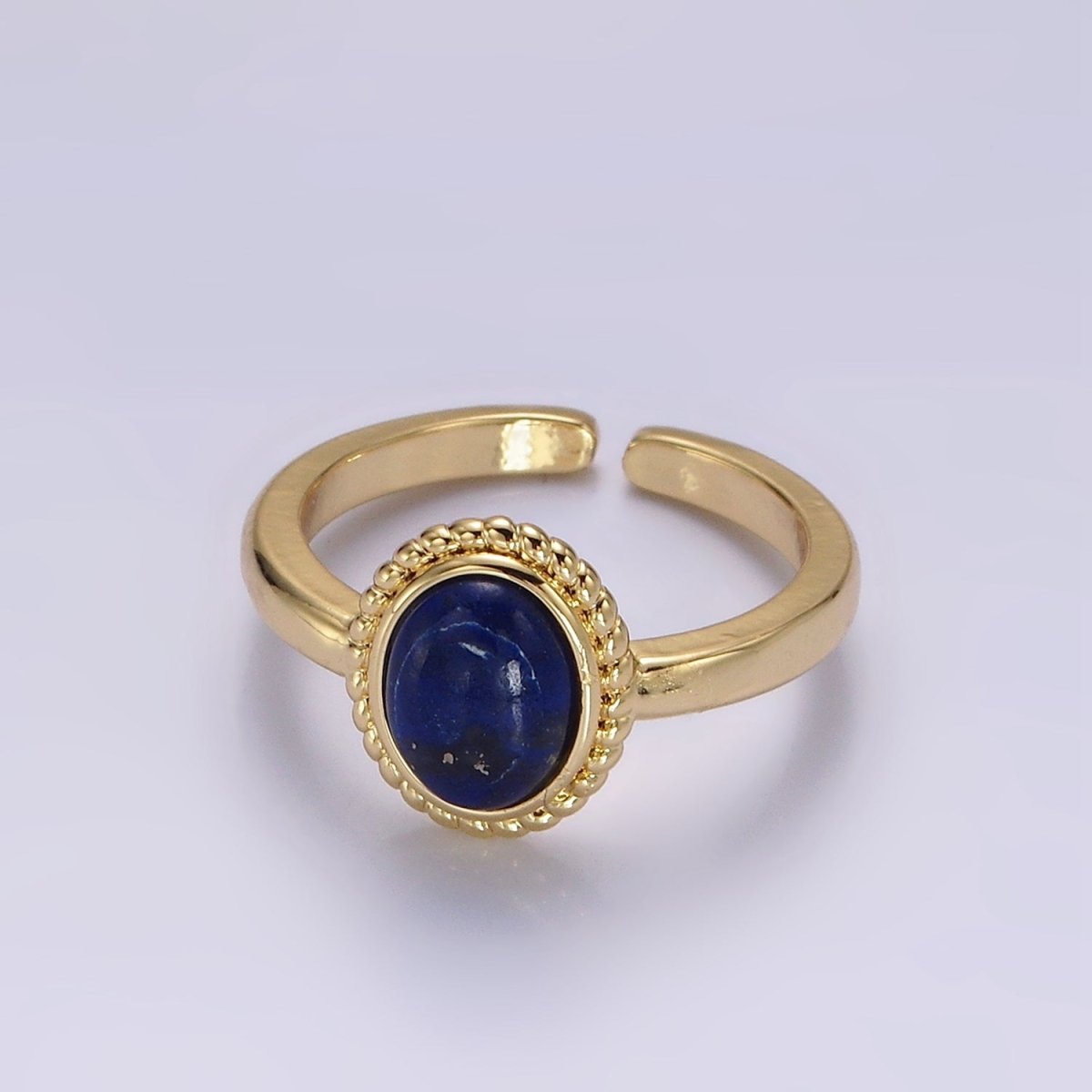 14K Gold Filled Natural Gemstone Cabochon Braided Oval Ring | O1074 - O1078