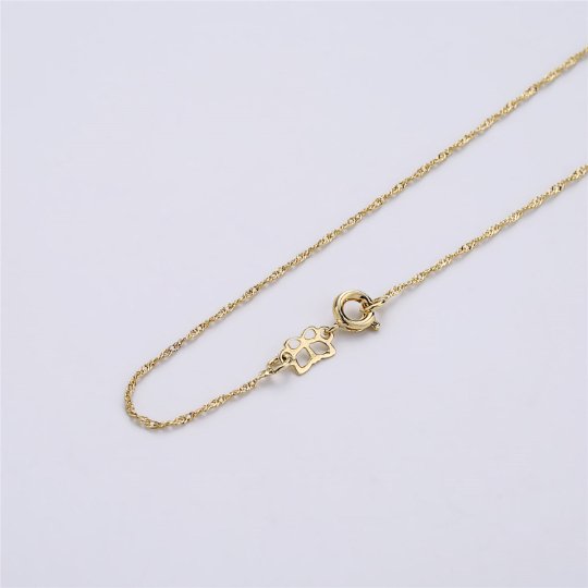14K Gold Filled Necklace - Singapore Necklace - Dainty Gold Twist Link Chain Layering Necklace 1mm 15.7 Inches ready to wear w/ Spring Ring | CN-536