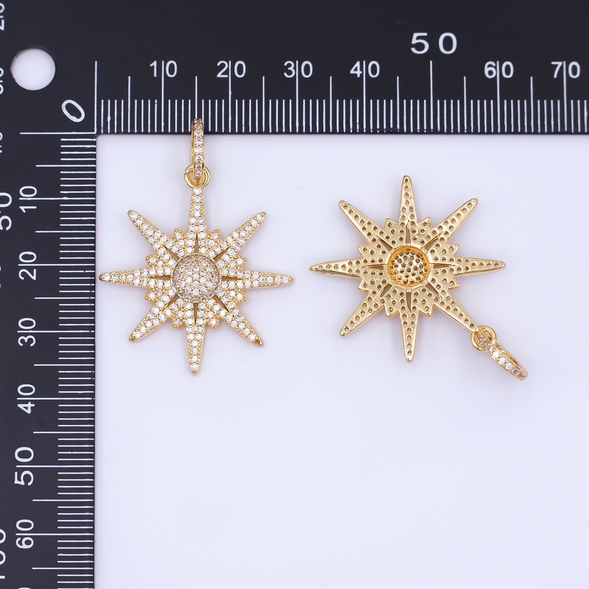 14K Gold Filled Northern Star Pendant Charm, Micro Pave Celestial Statement Pendant For Jewelry Necklace Supply Component H-808