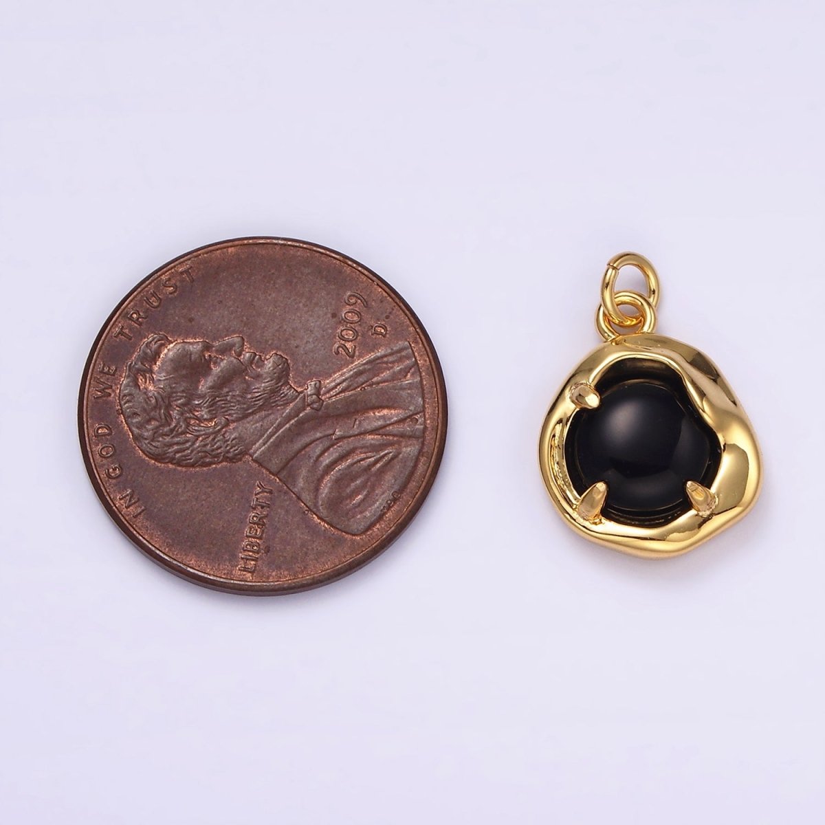 14K Gold Filled Onyx Round Abstract Molten Bezel Charm | AG488