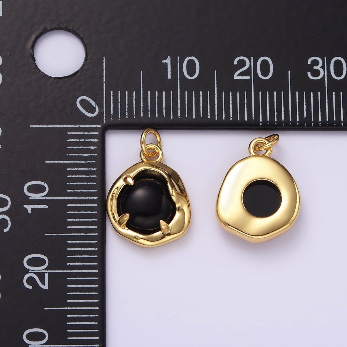 14K Gold Filled Onyx Round Abstract Molten Bezel Charm | AG488