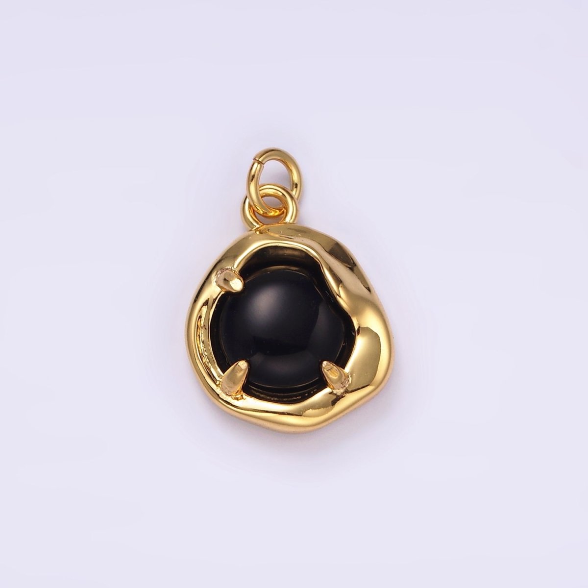 14K Gold Filled Onyx Round Abstract Molten Bezel Charm | AG488