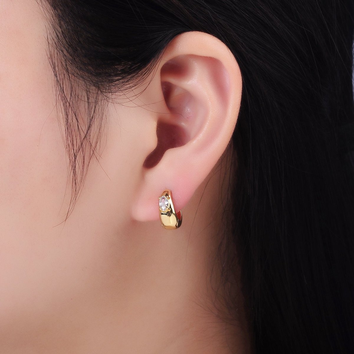 14K Gold Filled Oval CZ Dome Huggie Earrings | AB1258