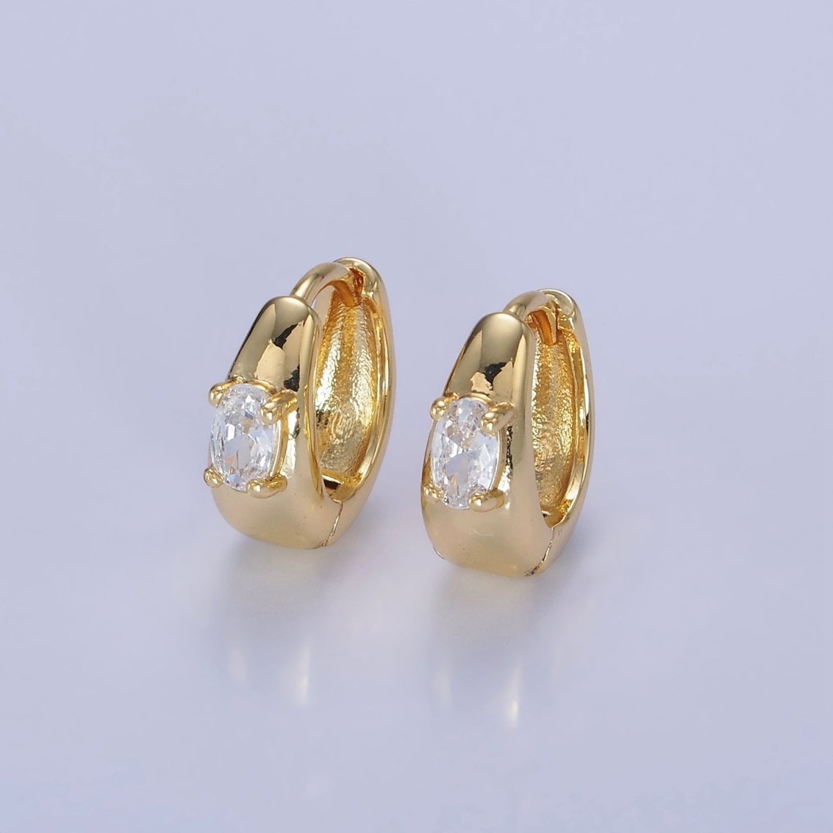 14K Gold Filled Oval CZ Dome Huggie Earrings | AB1258