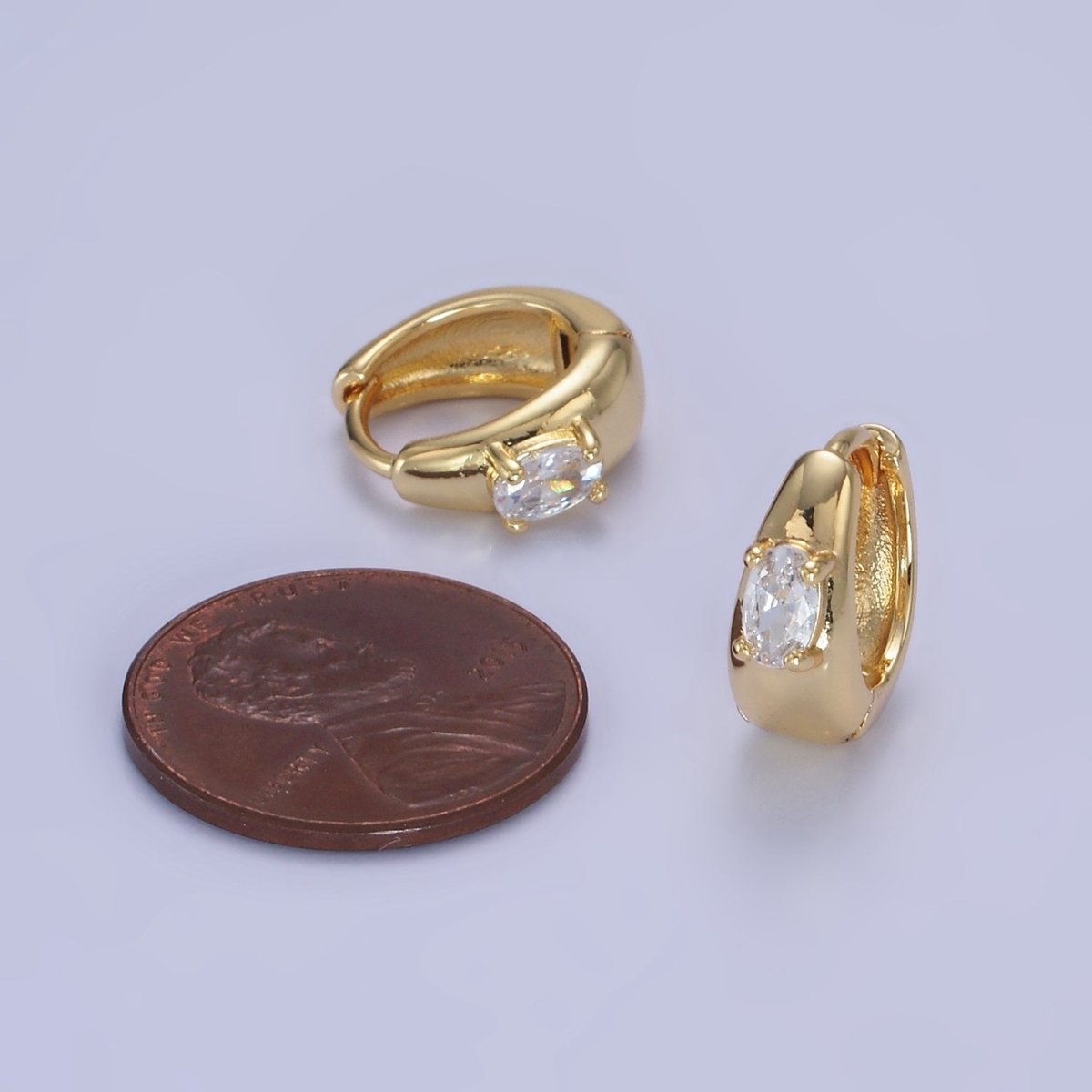 14K Gold Filled Oval CZ Dome Huggie Earrings | AB1258