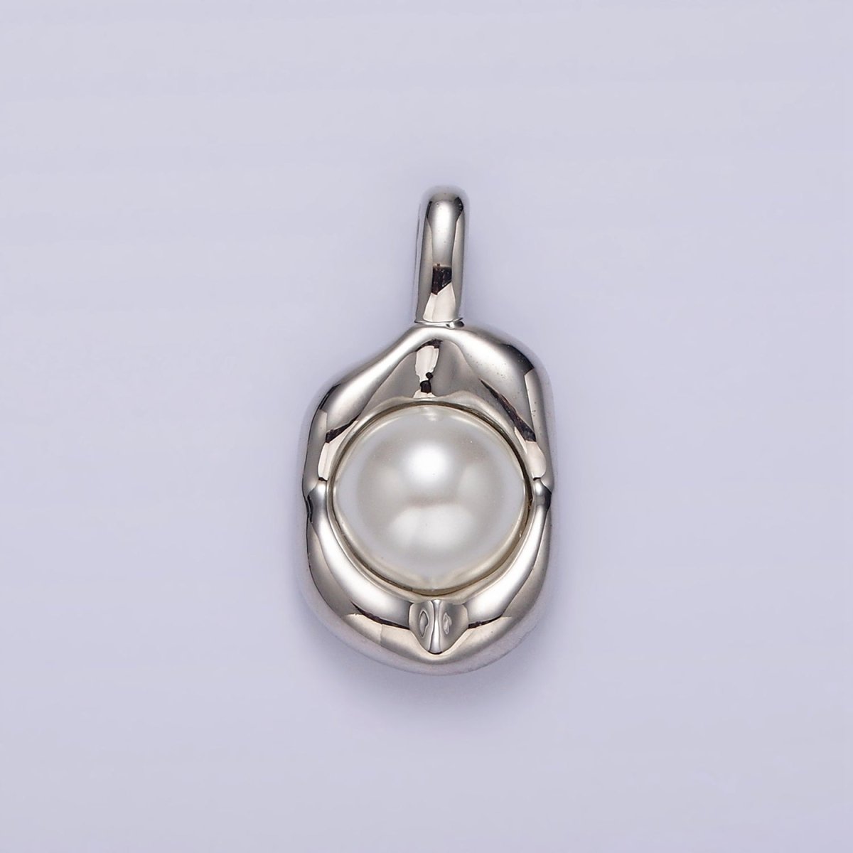 14K Gold Filled Pearl Molten Hammered Tag Pendant in Gold & Silver | AH045 AH046