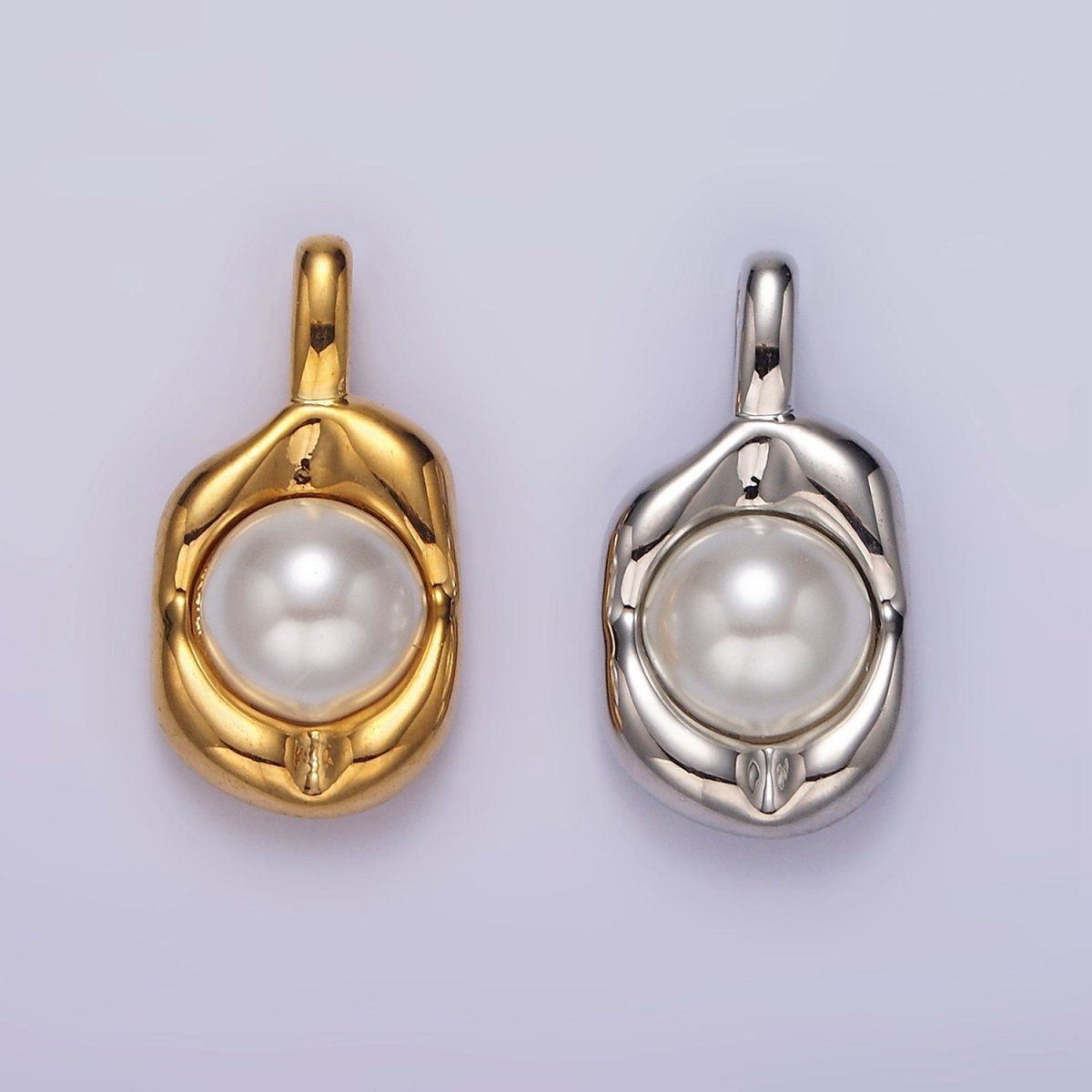 14K Gold Filled Pearl Molten Hammered Tag Pendant in Gold & Silver | AH045 AH046