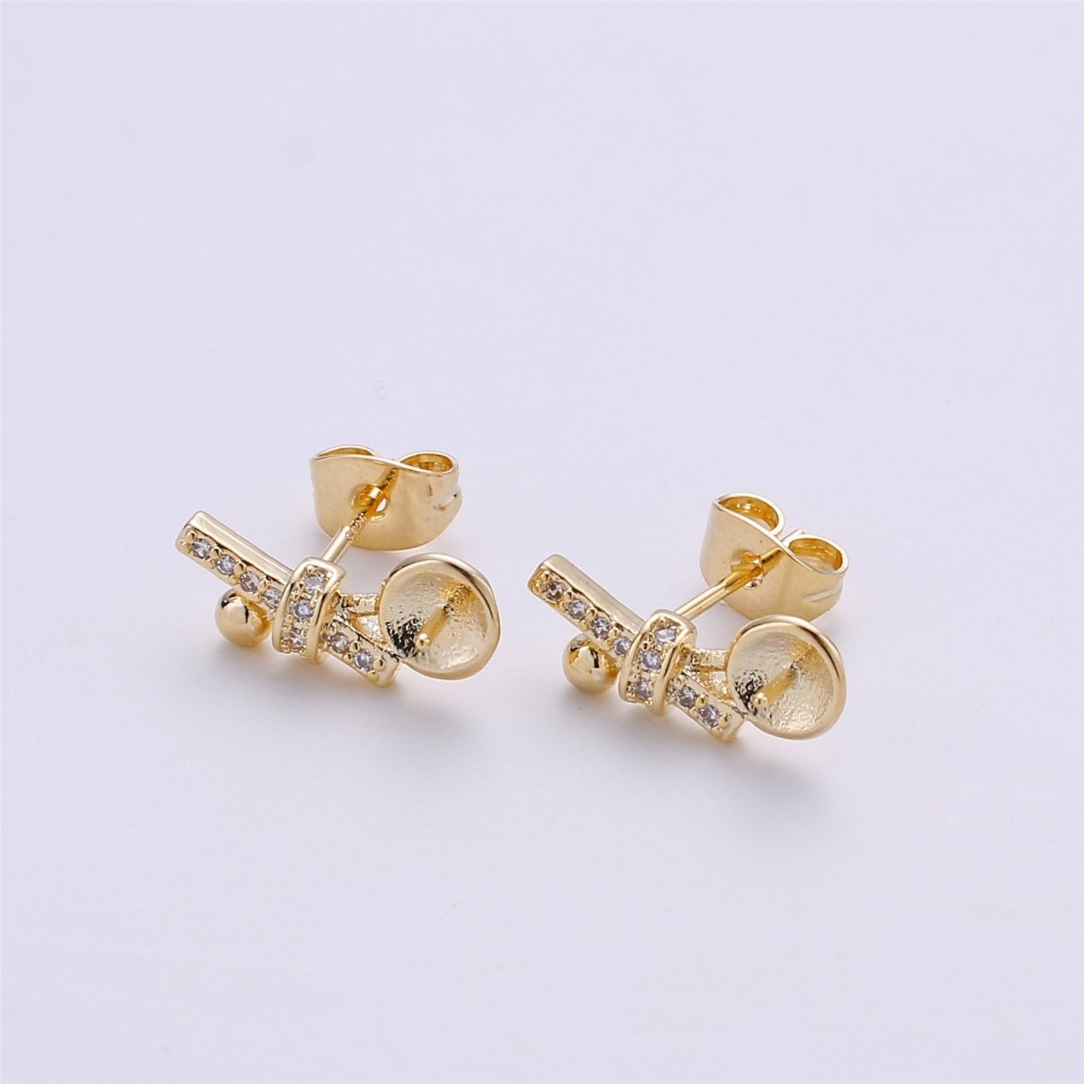 14K Gold Filled Pearl Post Earring Mountings with open ring Earring Backs Included, Earring components  K-413