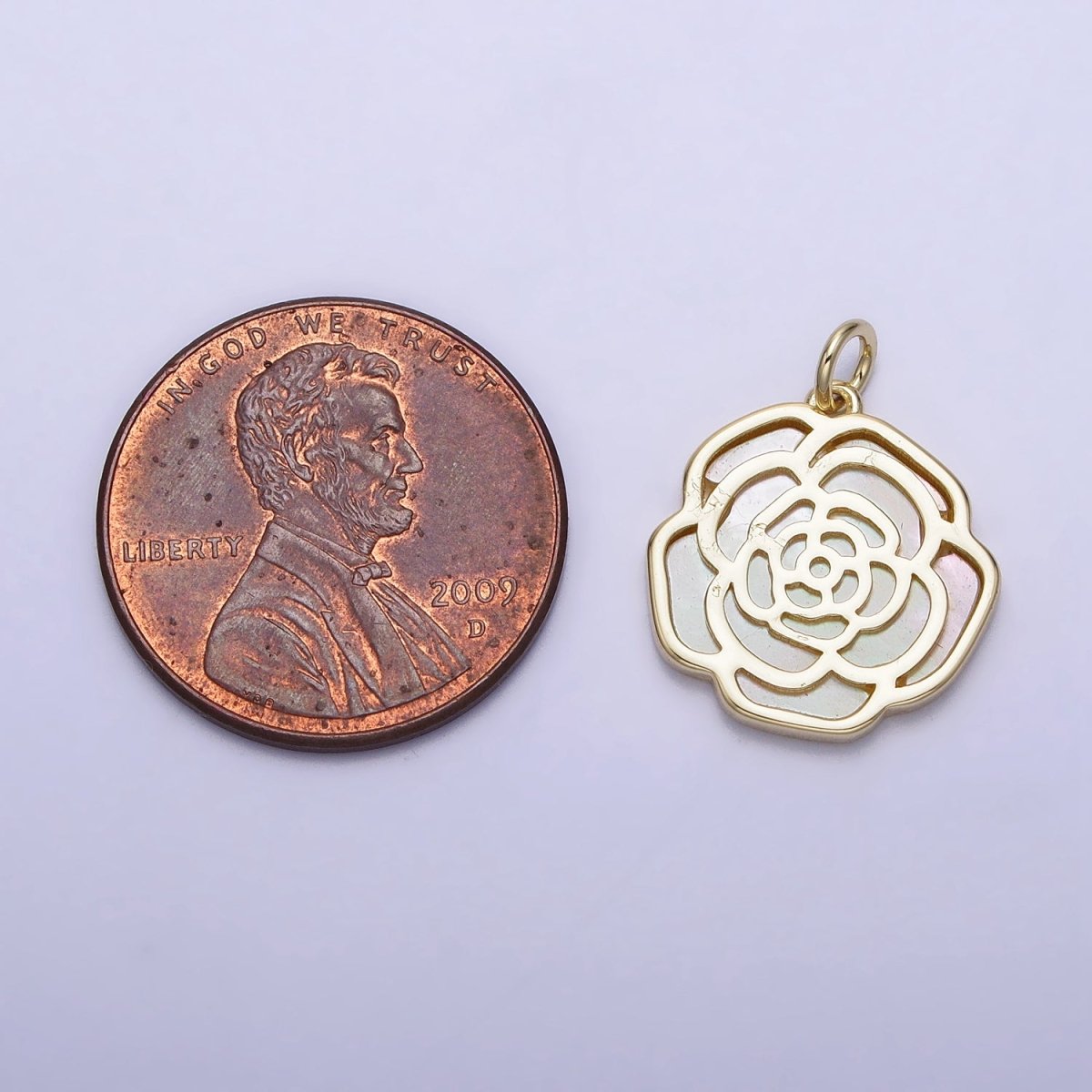 14K Gold Filled Rose Flower Shell Pearl Charm | AC-1051