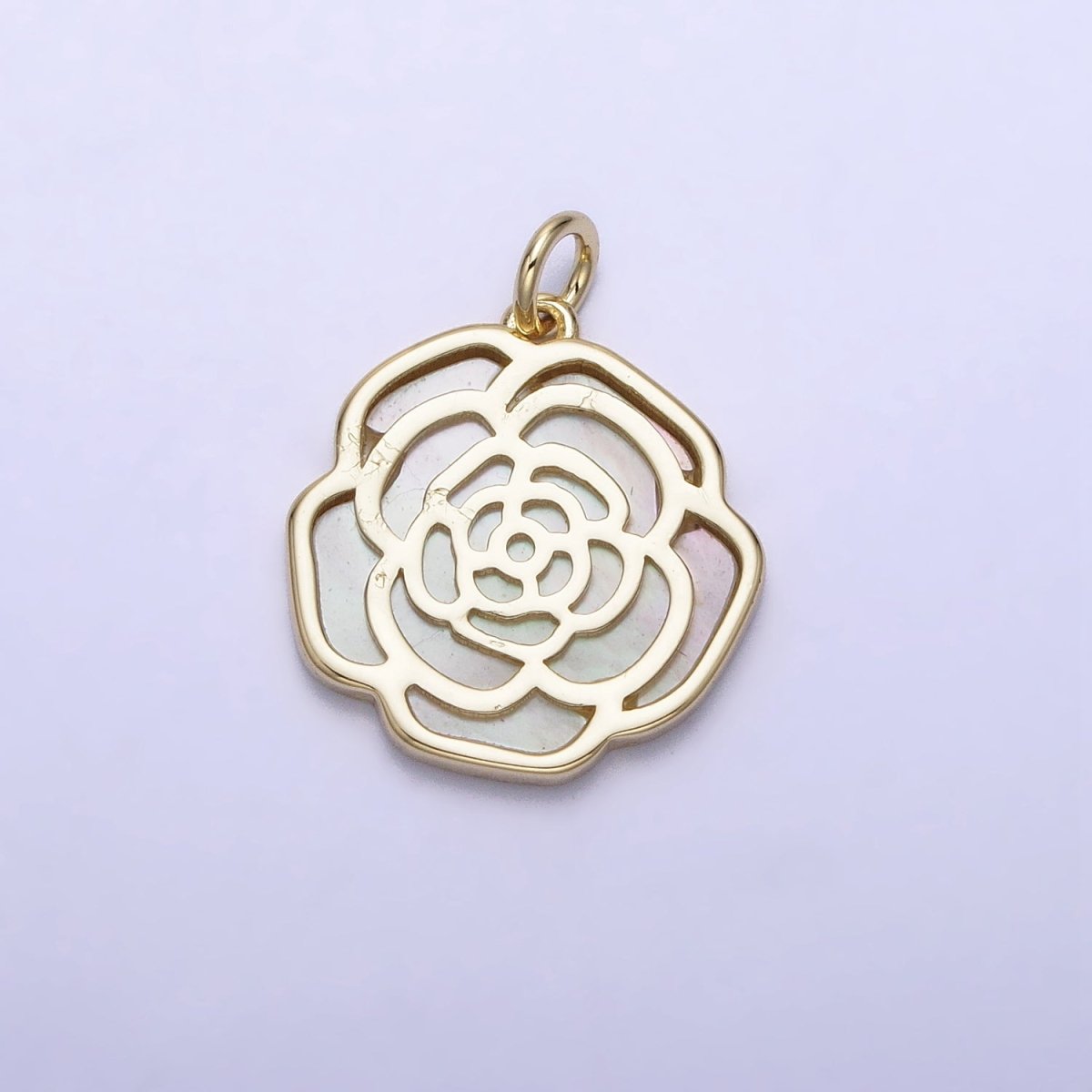 14K Gold Filled Rose Flower Shell Pearl Charm | AC-1051