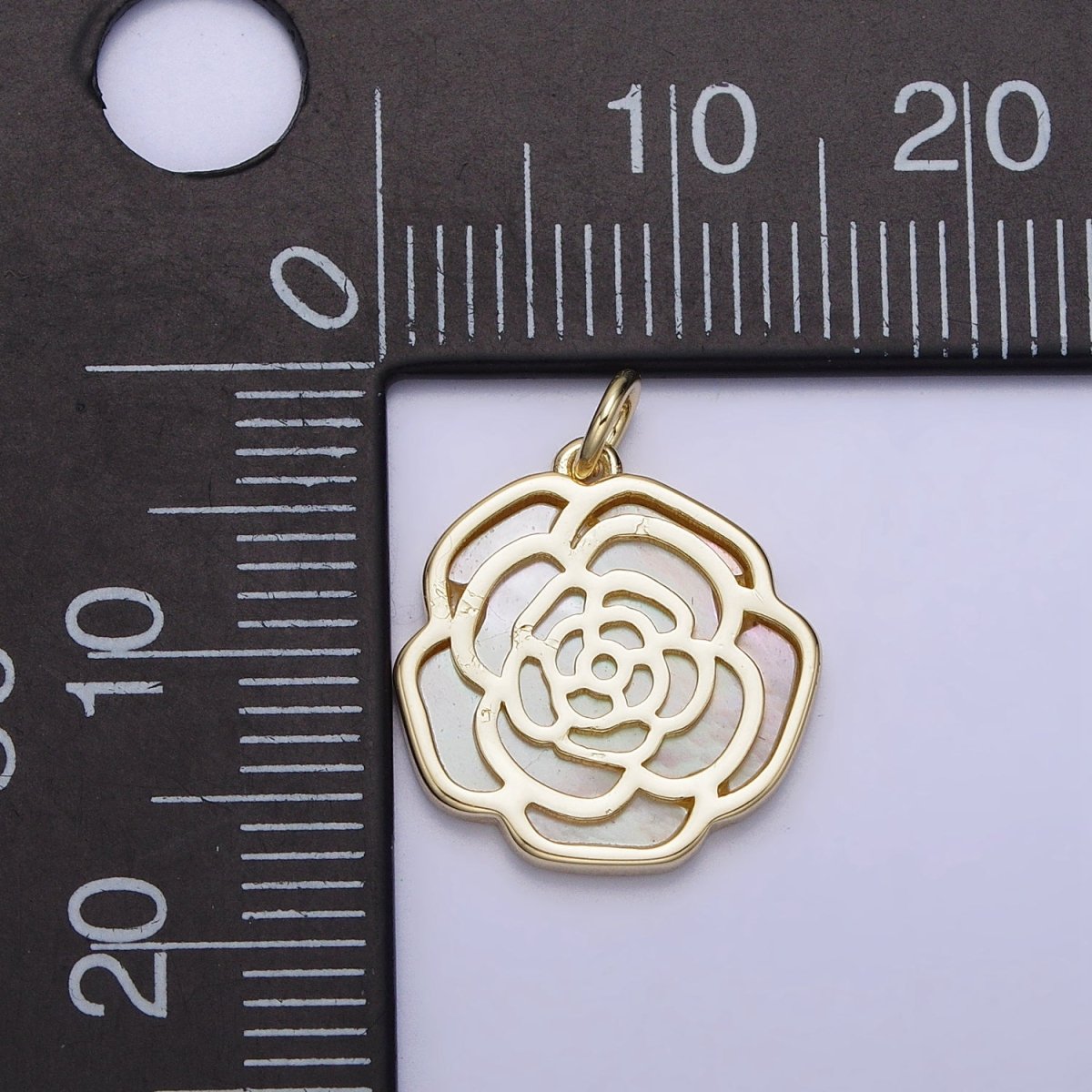 14K Gold Filled Rose Flower Shell Pearl Charm | AC-1051