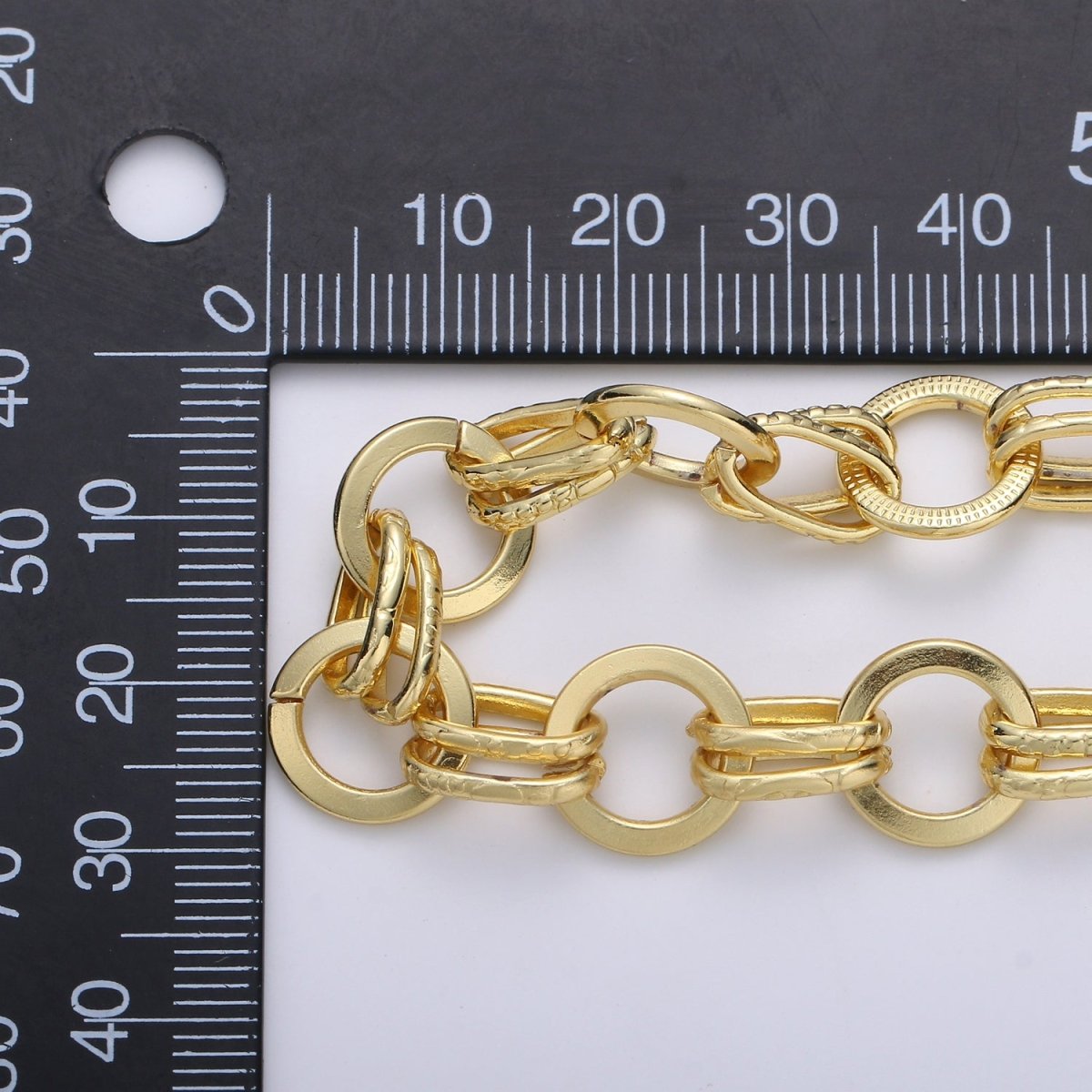 14K Gold Plated Round Double Rolo Link Chain By Yard, Gold Plated Cable Chain By Foot, Round Diameter is 11.9mm | ROLL-304 Clearance Pricing