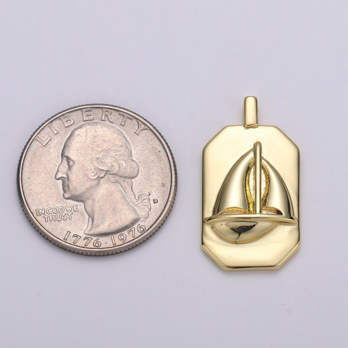 14K Gold Filled Sailboat Charm- Rectangle Medallion Sailboat Pendant - Dainty Charm - for Necklace Bracelet Earring Component J-034
