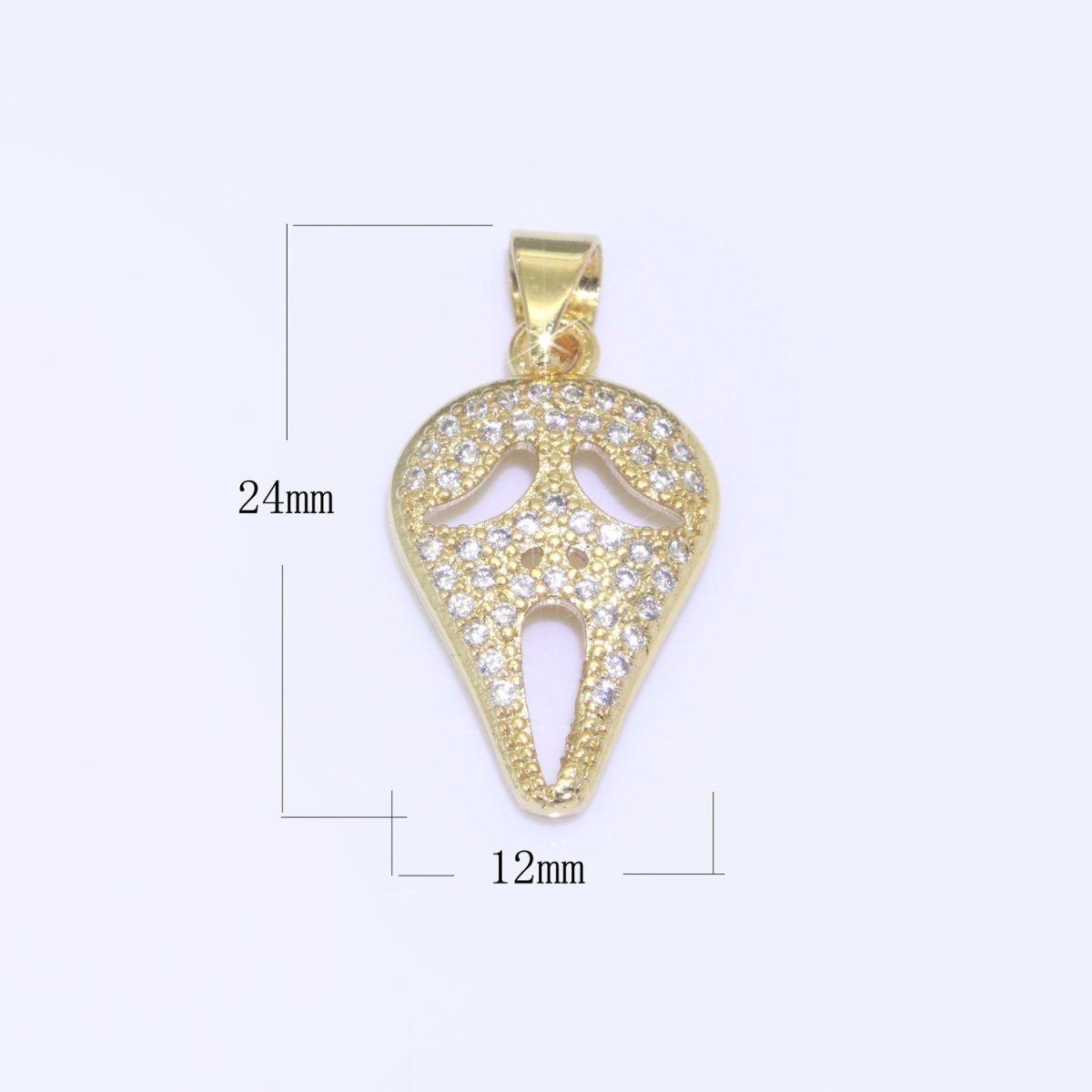 14K Gold Filled Scream Movie Mask Charm Pendant, CZ Micro Pave Scary Movie Mask Pendant, Halloween Jewelry, Horror Movie, Cubic ZirconiaN-1326 I-702