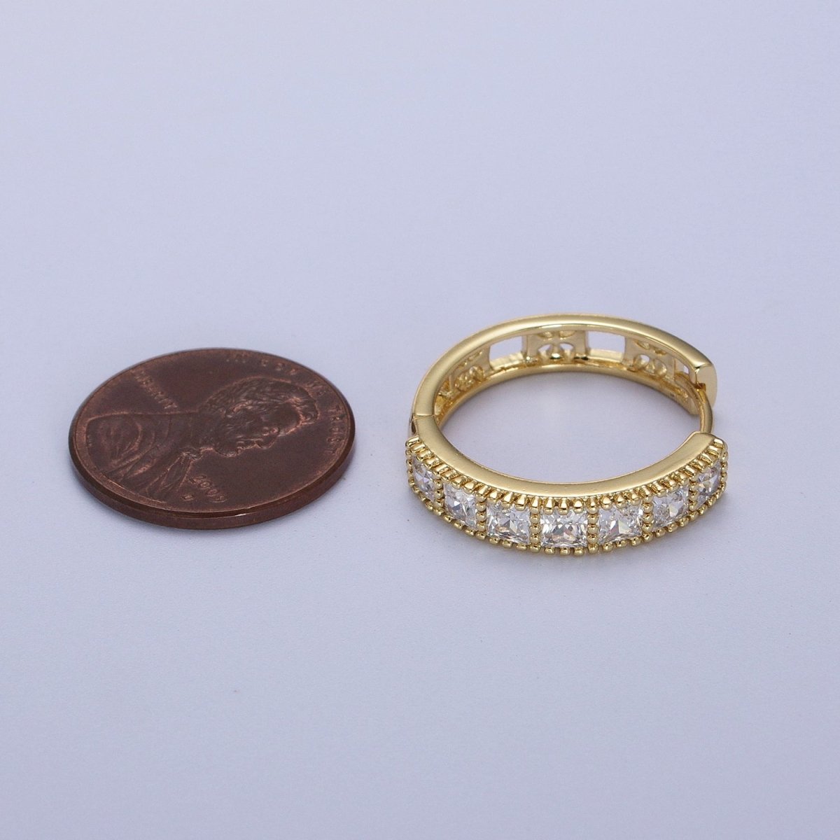 14K Gold Filled Square Baguette Lined 22mm Huggie Hoops Earrings | V-022