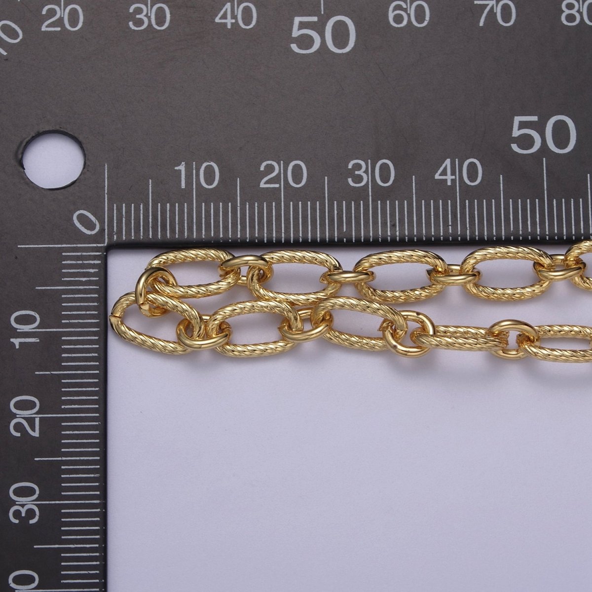14K Gold Plated Textured Cable Unfinished Chain, Unique Cable Roll by Yard For Jewelry Making | ROLL-707 Clearance Pricing