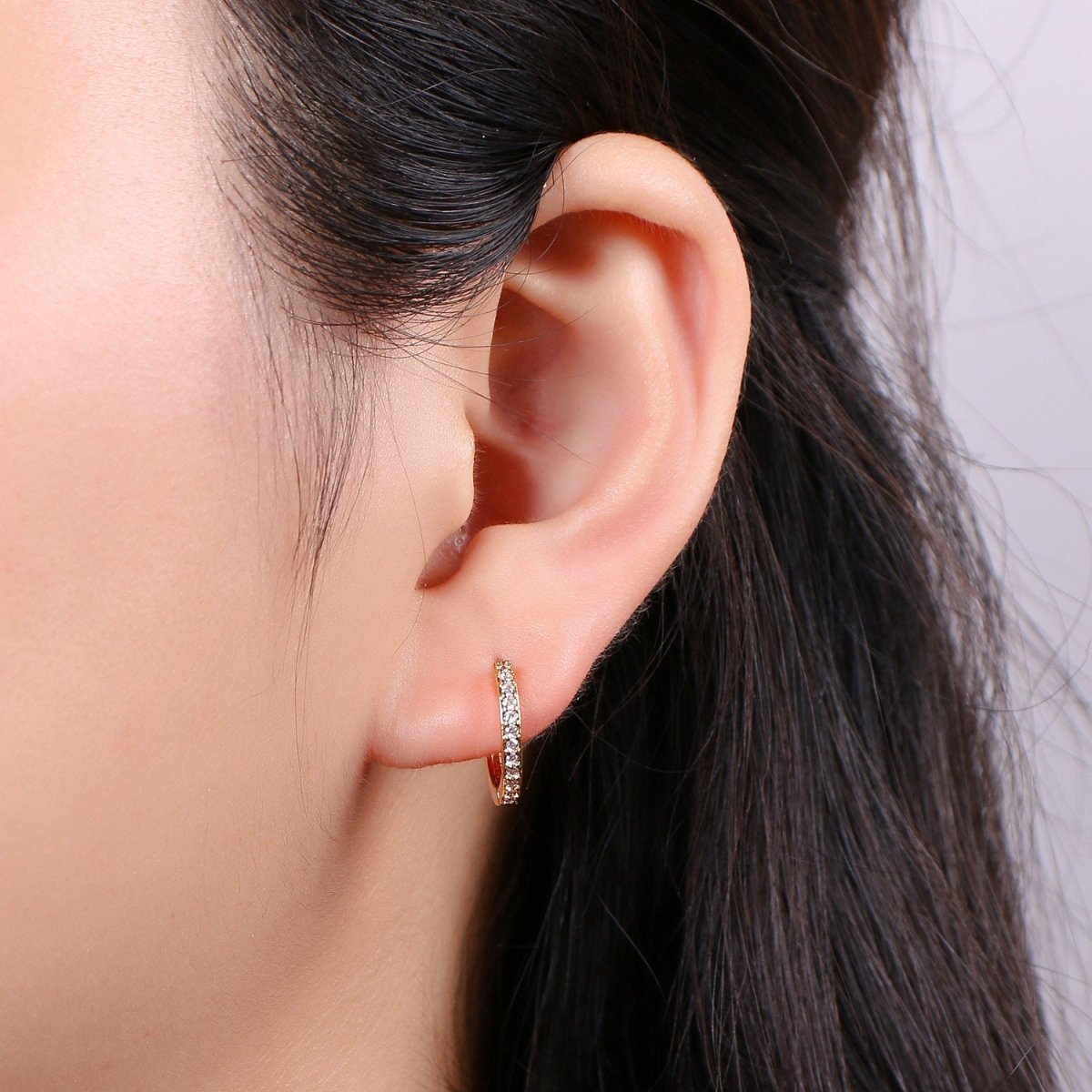 14k Gold Filled Thin Mini Ear Huggie Hoop Earrings, GOLD - micro pave cz cartilage hoops Earring K-498 K-499