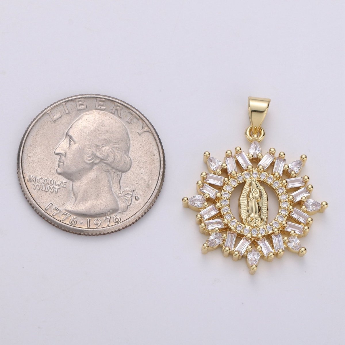 14K Gold Filled Virgin Mary Pendant, Cluster CZ Pendant Craft Supplies For Necklace Bracelet Jewelry Making Micro Pave Baguette Charm I-698