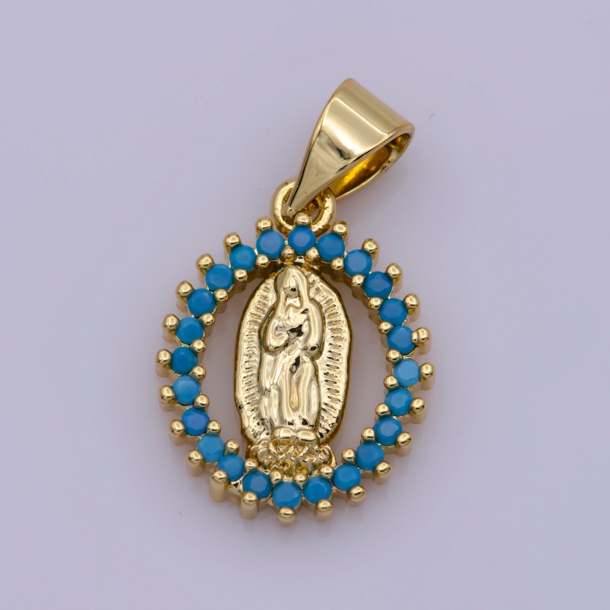 14k Gold Filled Virgin Mary Pendant Necklace Pink Micro Pave Virgen de Guadalupe Medallion Pendant for Necklace Religious Jewelry Supply I-901~I-904 N-1406