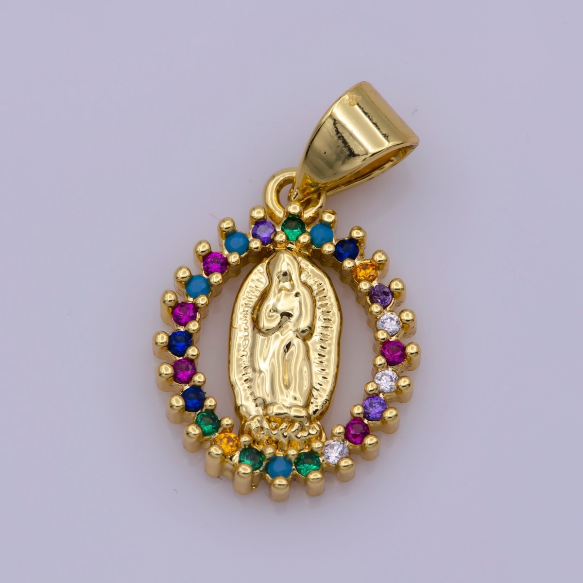 14k Gold Filled Virgin Mary Pendant Necklace Pink Micro Pave Virgen de Guadalupe Medallion Pendant for Necklace Religious Jewelry Supply I-901~I-904 N-1406
