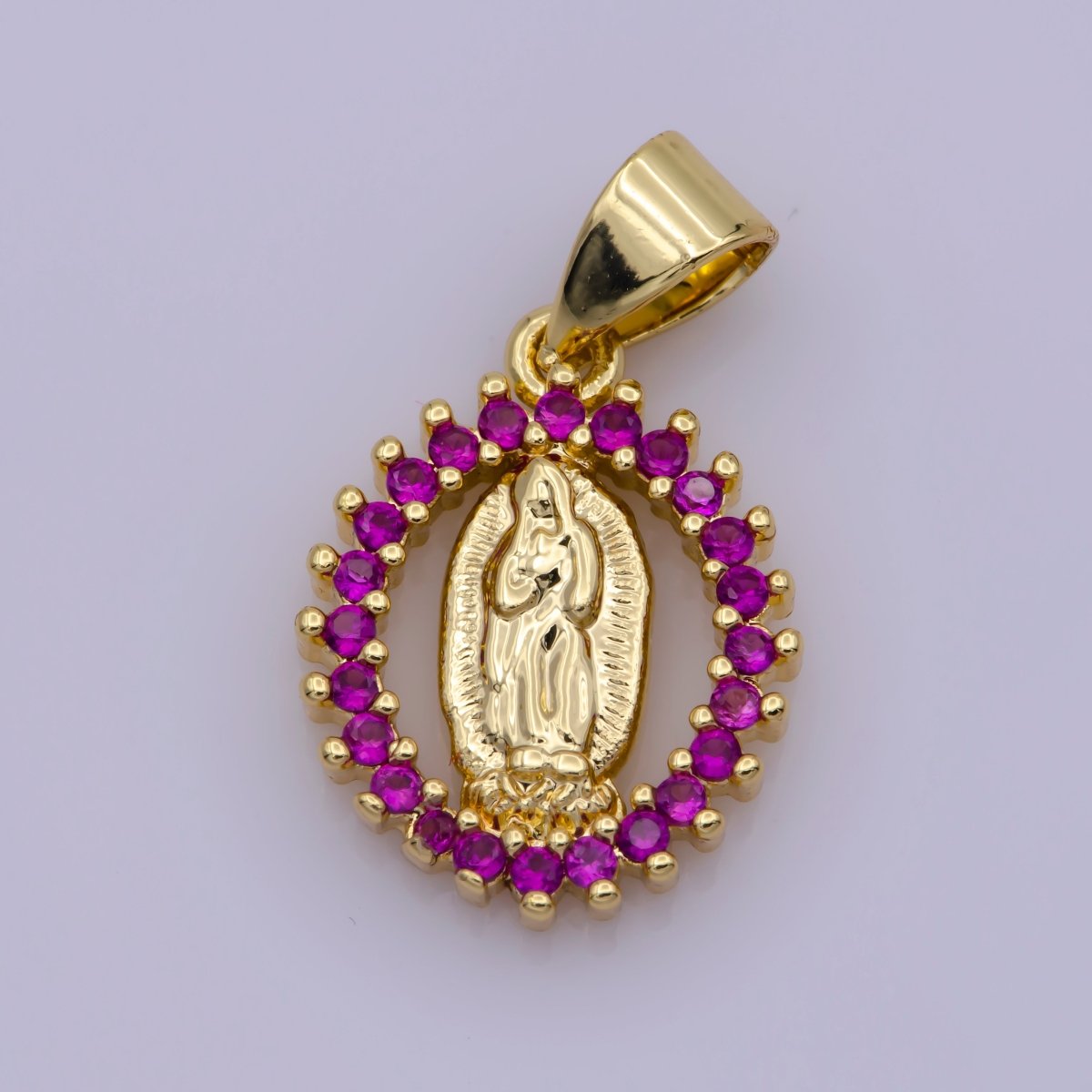 14k Gold Filled Virgin Mary Pendant Necklace Pink Micro Pave Virgen de Guadalupe Medallion Pendant for Necklace Religious Jewelry Supply I-901~I-904 N-1406
