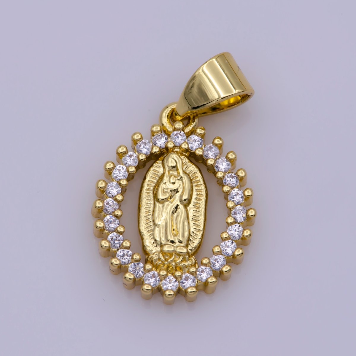 14k Gold Filled Virgin Mary Pendant Necklace Pink Micro Pave Virgen de Guadalupe Medallion Pendant for Necklace Religious Jewelry Supply I-901~I-904 N-1406
