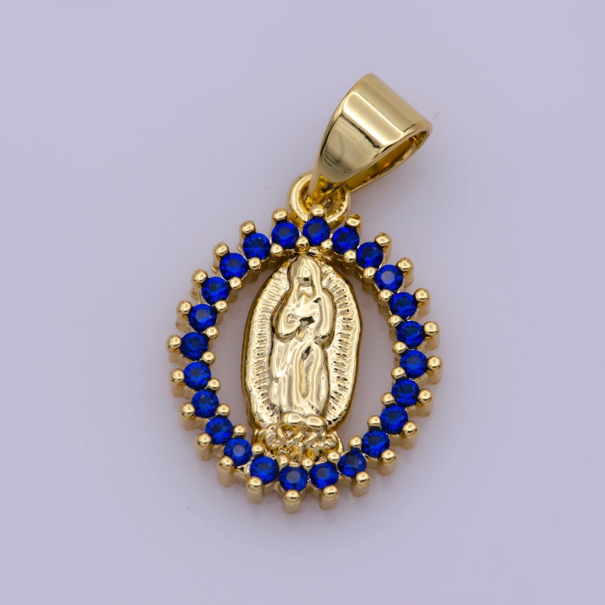 14k Gold Filled Virgin Mary Pendant Necklace Pink Micro Pave Virgen de Guadalupe Medallion Pendant for Necklace Religious Jewelry Supply I-901~I-904 N-1406