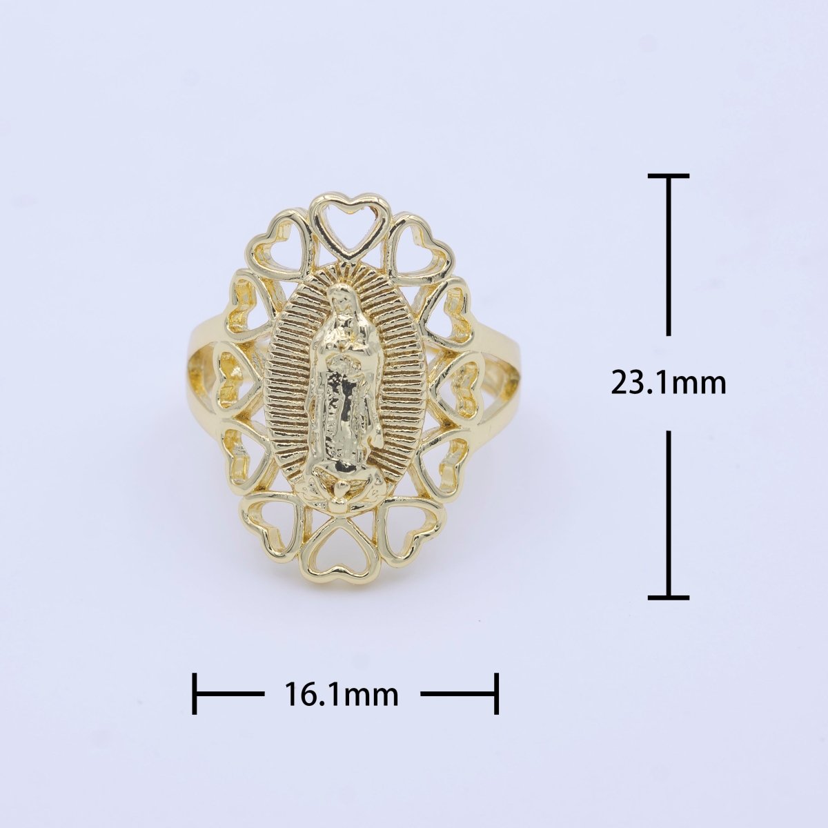 14K Gold Filled Virgin Mother Mary Religious Heart Adjustable Ring | O-166