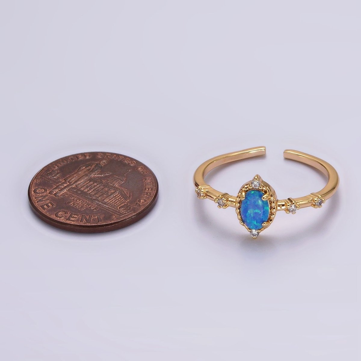 14K Gold Filled White, Blue Oval Opal CZ Ring in Silver & Gold | O1090 - O1093