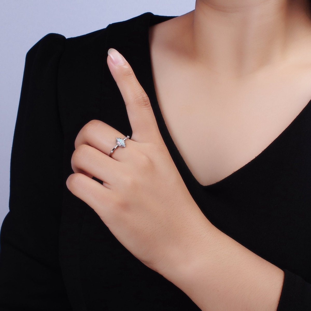 14K Gold Filled White, Blue Oval Opal CZ Ring in Silver & Gold | O1090 - O1093